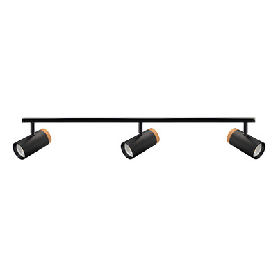 Riel 1 Metro 3 Luces Negro Con Madera Dicro Apto Led Gu10