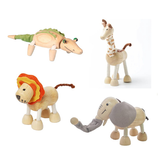 Set 4 Animalitos De La Selva De Madera Juguete Didactico