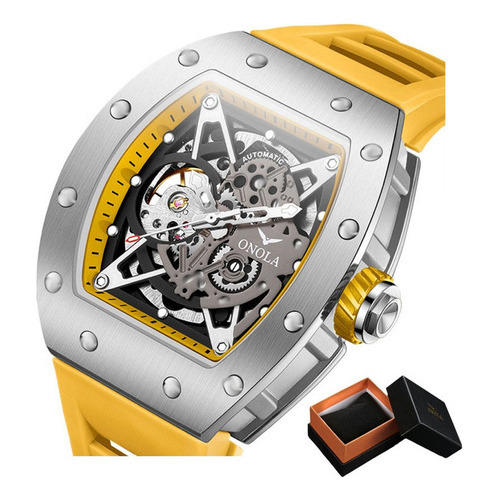 Relojes Mecánicos Luminosos De Moda Onola Para Hombre Color Del Bisel Plateado/amarillo