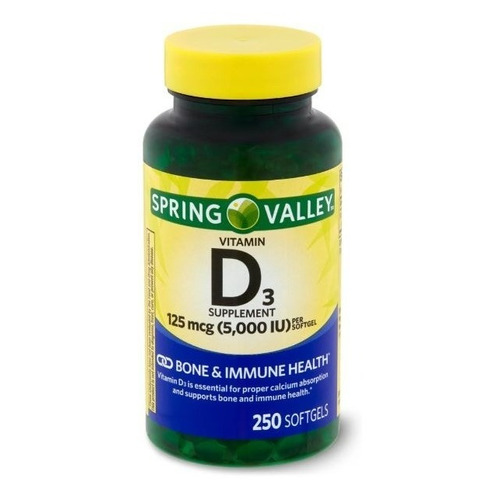 Vitamina D3 125mcg 5000iu Spring Valley 250 Caps Huesos Sist Sabor Neutro