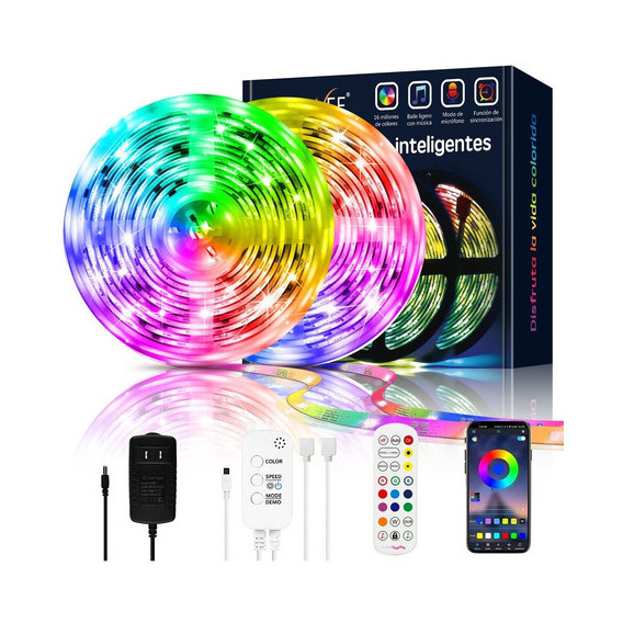 Tiras De Led Rgb Color Luces Bluetooth App Control 20m