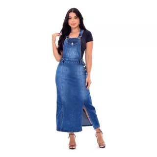 Jardineira Jeans Saia Macacão Jeans Saia Jeans Moda Evangélica Moda Feminina Feminino Pronta Entrega 