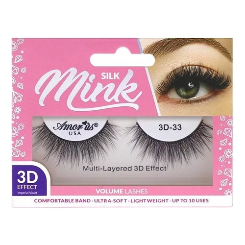 Pestañas Postizas Mink 3d Profesionales Naturales Amor Us Color 3d Silk Mink 33 Espesor 10 Mm Largo 10 Mm Tipo De Curvatura D