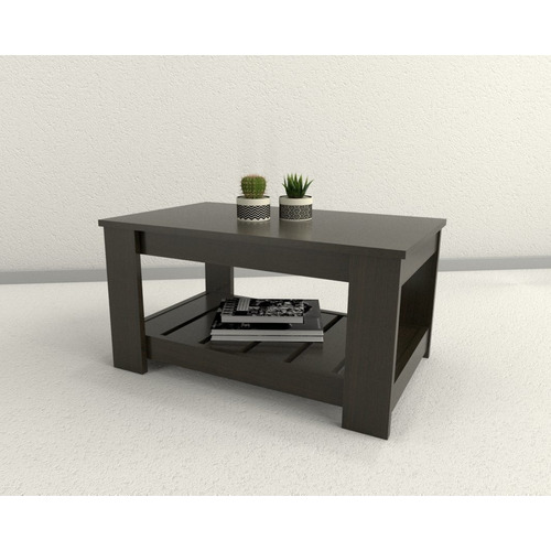 Mesa Ratona Centro De Living 1 Estante Rectangular Melamina Color Wengue