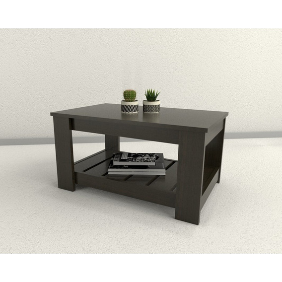 Mesa Ratona Centro De Living 1 Estante Rectangular Color Wengue