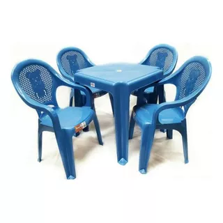 Conjunto Infantil Mesa E 4 Cadeiras Antares Azul Kit 01 Jogo