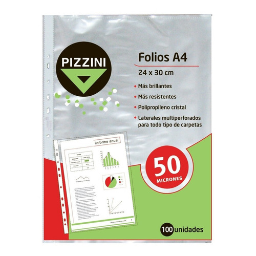 Folios Pizzini A4 Pack X 100 Unidades Resistentes Gruesos