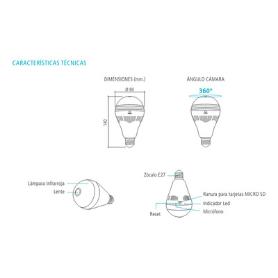 Lampara Wifi Led Camara Ip Seguridad Espia Full Hd 360°