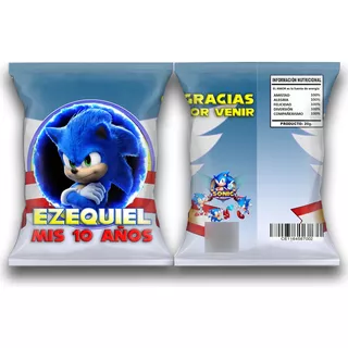 Bolsitas Golosineras Chip Bag Sonic X 45 Personalizadas