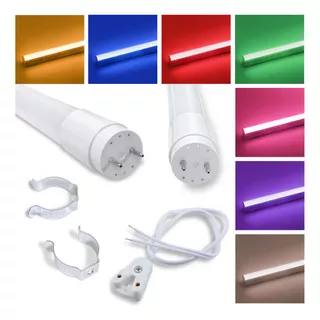 10 Tubular Led T8 Color 18w 120cm + Soquetes E Abraçadeiras