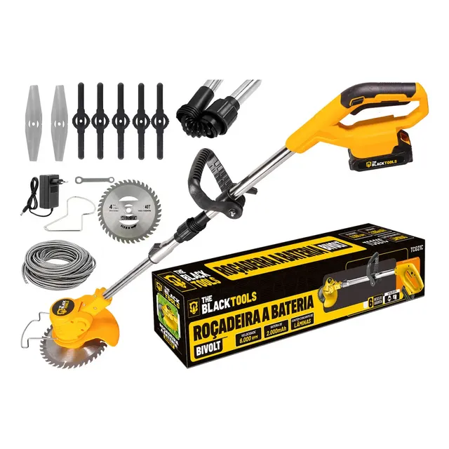 Roçadeira Aparador Grama A Bateria 21v 750w Com Acessórios The Black Tools
