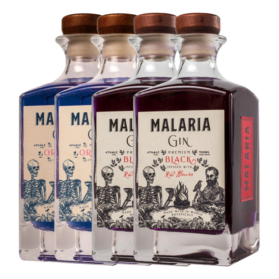2x Gin Malaria Black 700ml + 2x Gin Malaria Original 700ml 