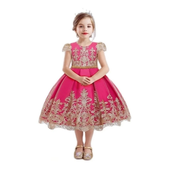 Vestido Princesa Elegante De Niña Fiusha Fiesta Eventos