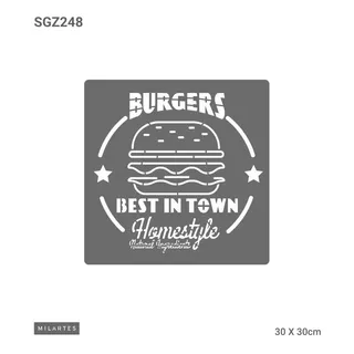 Mil Artes - Stencil Burgers Best In Town- 30 X 30cm - Sgz248