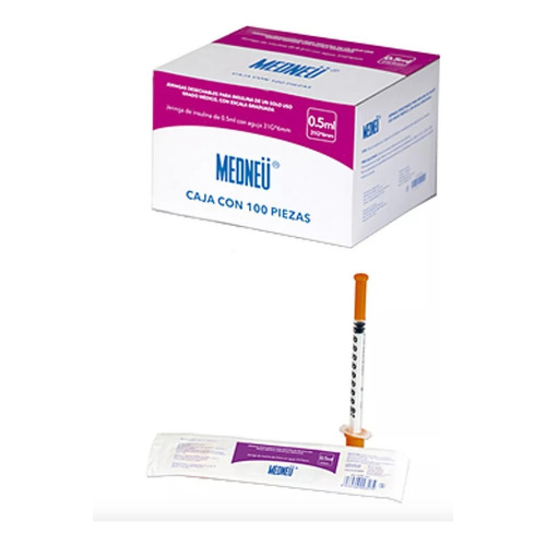 100 Jeringas Desechable Insulina Grado Medico 31g 8mm .5 Ml