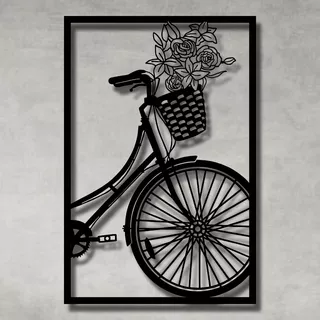 Quadro Decorativo Vazado Enfeite Mdf Preto Bicicleta Flores