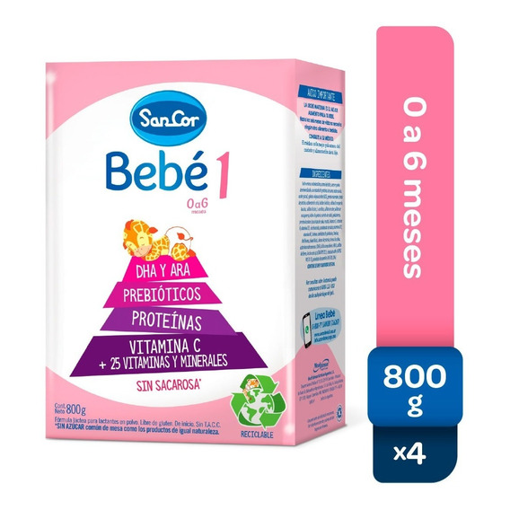 Sancor Bebe 1 Leche Infantil En Polvo Pack 4 Cajas X 800gr