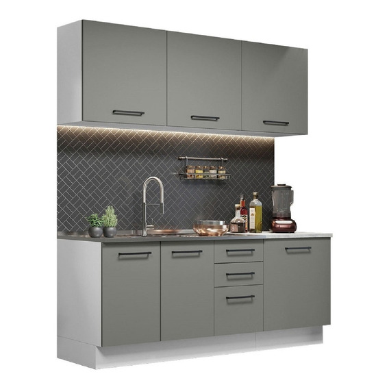 Mueble De Cocina Madesa Agata Con Lavadero Con 180cm Color Gris