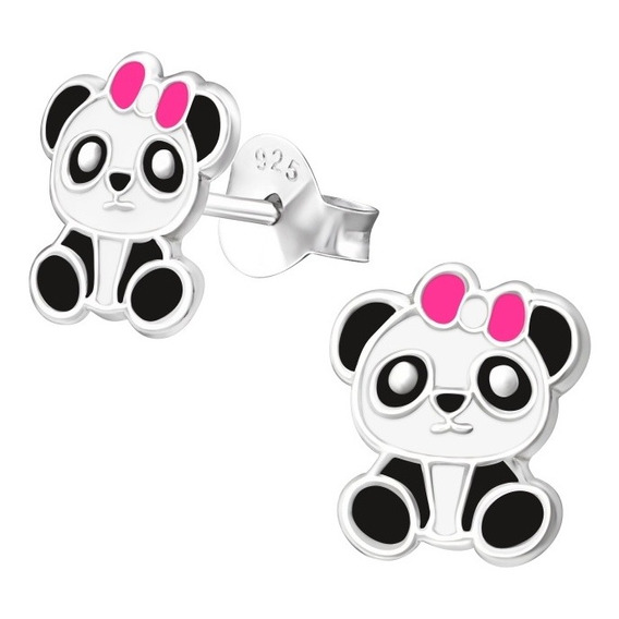 Aros Oso Panda Para Niña Plata Fina De Ley 925 + Caja Regalo