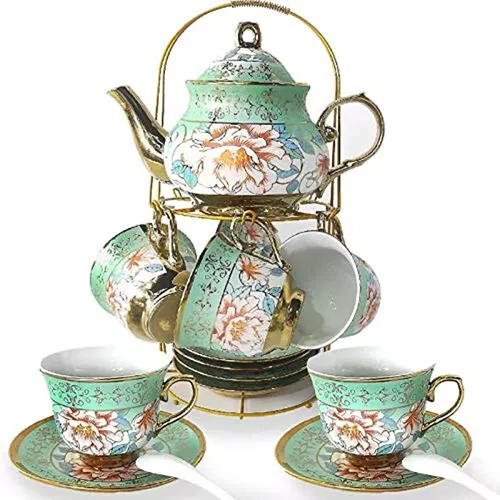 BTaT-- Tetera floral, tetera, tetera de porcelana, 38 onzas, tetera floral,  tetera de porcelana de hueso para juego de té, tetera de cerámica, tetera