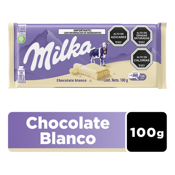 Chocolate Milka® De Leche Blanco Barra 100 Gr