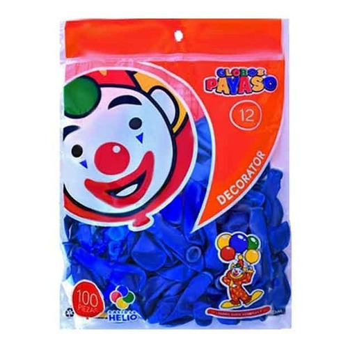 Globo Latex Decorator Redondo N° 12 Payaso C/100 Piezas Color Azul royal