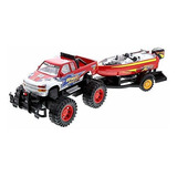 Mozlly Rojo Con Monster Truck Barco Rojo Potente Con Monster