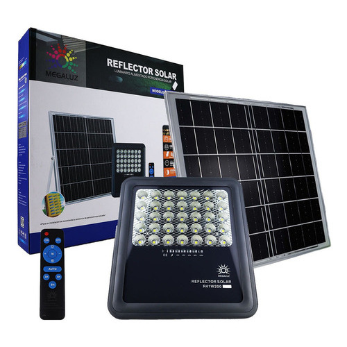 Reflector Led Solar Con Panel 200w Ip66 Y Control Remoto Color de la carcasa Negro