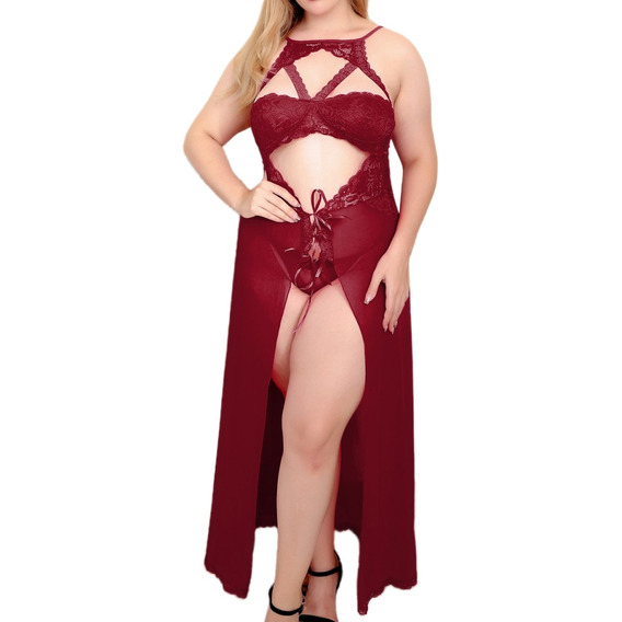 Babydoll Sexy Lencería Encaje Camisón Y Tanga Talla Grande