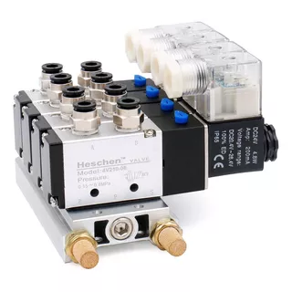 Bloco Manifold Com 4 Válvulas Solenoide 5/2 Vias 1/4 24v