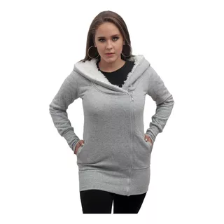 Hoddies Campera Largo Mujer Corderito En Capucha Camperon Abrigado A01