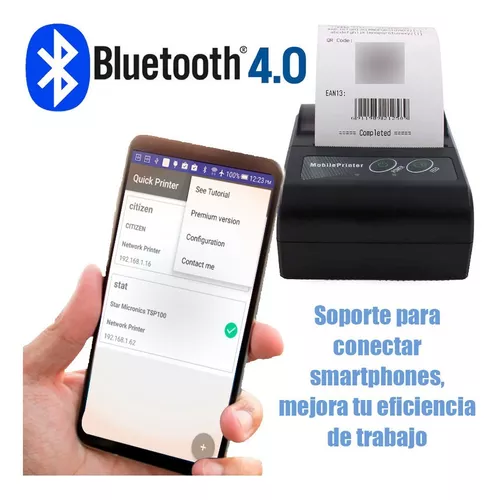 Impresora Térmica Portátil 58Hb6 Mini Bluetooth Usb+Bluetooth Negro
