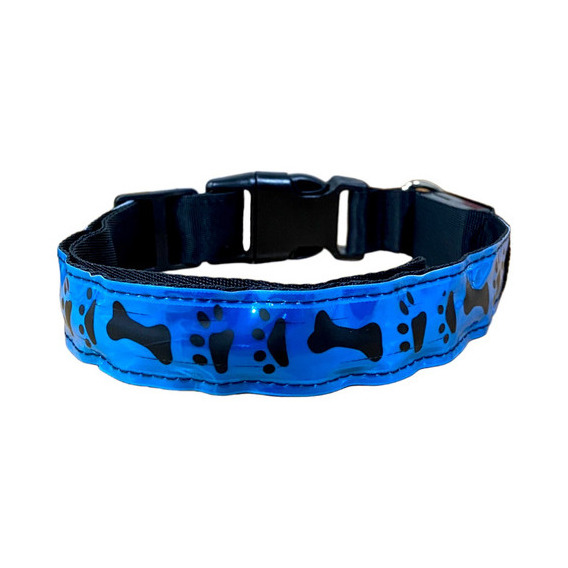 Collar De Luz Led Para Perro Seguridad En Paseo Nocturno Color Huellas Azul Tamaño Del Collar Grande G/l