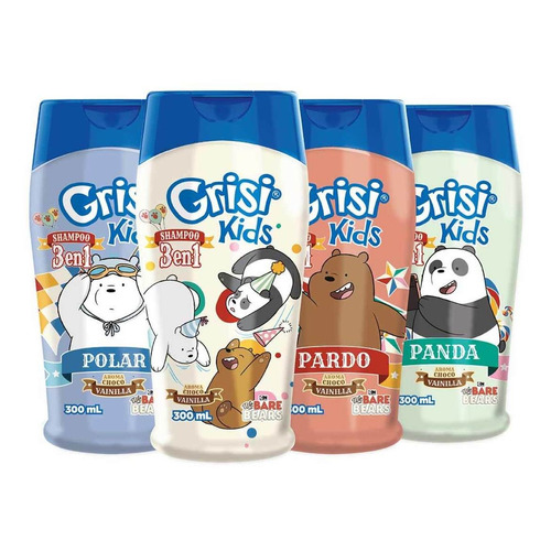 Shampoo Infantil Grisi Kids 3 En 1 We Bare Bears Diferentes Diseños 300ml