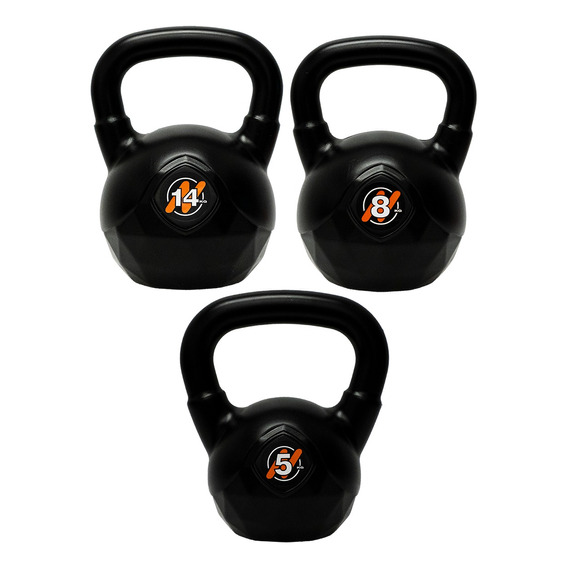 Set 3 Pesas Rusas De 5 Kg + 8 Kg + 14 Kg Fitnesas Kettlebell