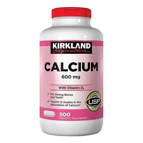 Kirkland Calcio 600mg Calcium + Vitamina D3 10mcg 500 Pzas Sabor Neutro