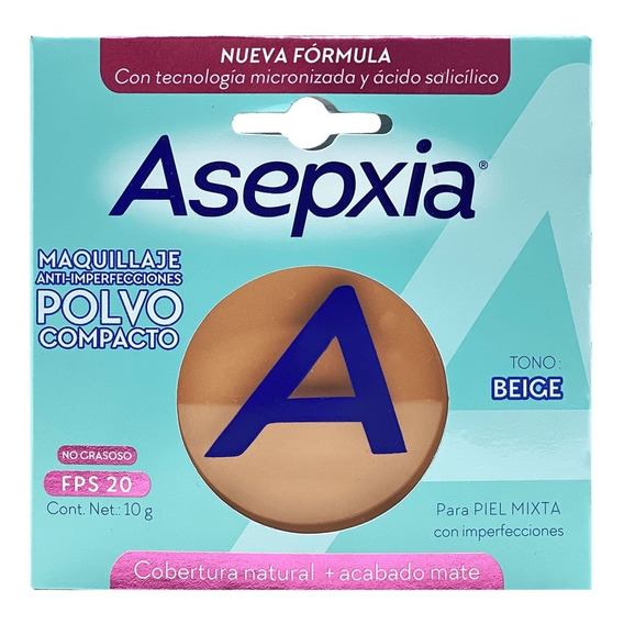 Asepxia Maquillaje Polvo Compacto Beige Mediano 10 Gr