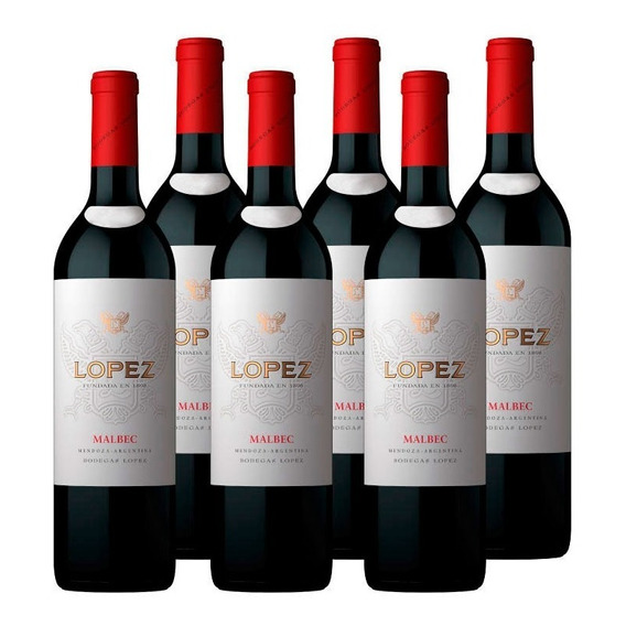 Vino Tinto López Malbec Caja 6u De 750ml De Bodegas Lopez