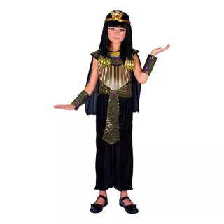 Fantasia Infantil Luxo Cleópatra Egito Vestido Com Peruca