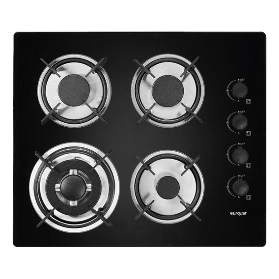 Eurogar Parrilla De 4 Quemadores Vidrio Temp Eu4vt Color Negro