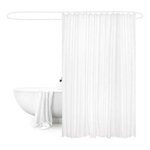 Cortina De Baño Blanca 100% Impermeable +12 Argollas Blancas Color Blanco