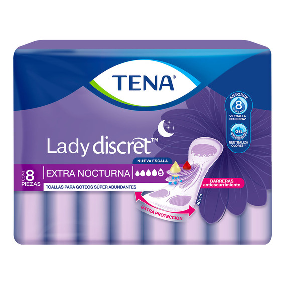 Toallas Sanitarias Tena Lady Nocturna Bolsa Con 8 Piezas