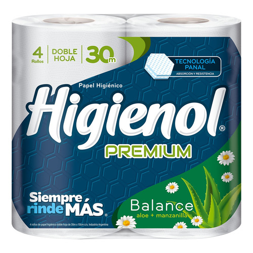 Papel Higiénico Doble Hoja Higienol Premium 30m X4