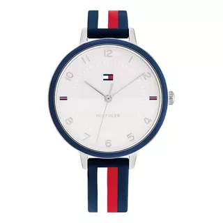 Reloj Tommy Hilfiger Mujer Florence 1782584 Color Del Fondo Plateado Color De La Malla Azul, Rojo Y Blanco Color Del Bisel Plateado