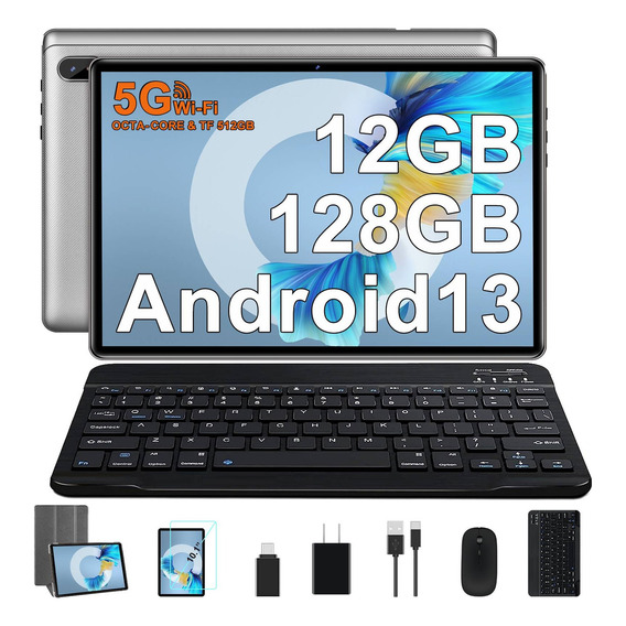 Tablet  FACETEL Q6 10.1" Android 13 Plateada 12gb Ram+128gb Rom (1tb Tf) 5g Wifi HD IPS Bluetooth 5.0