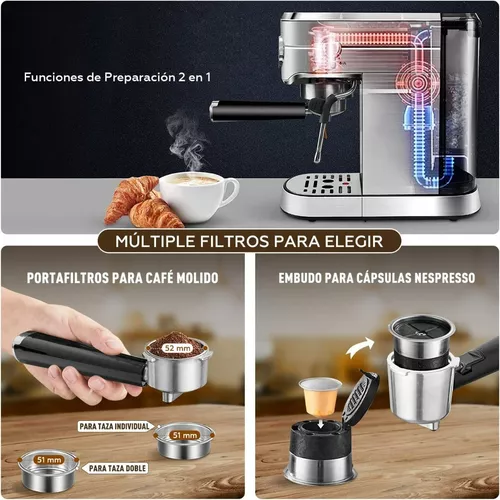 Cafetera Espresso 20 Bar Para Café Molido/cápsulas Nespresso Color Plateado