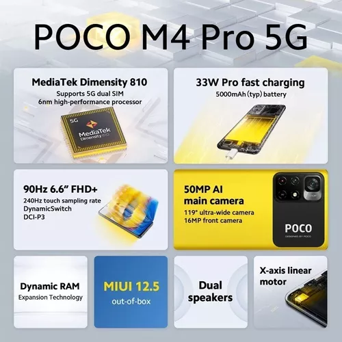 Celular Xiaomi POCO M4 PRO 5G 128GB, 6GB RAM, Dual Cámara 50MP