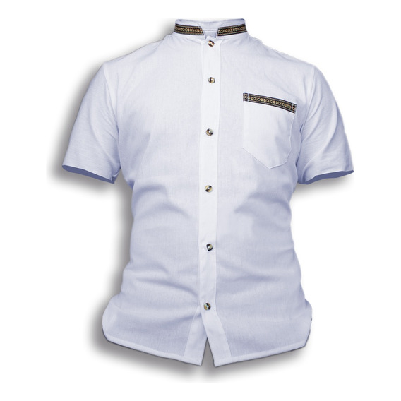 Guayabera Hombre Manga Corta Cuello Mao Liso Con Cinta Manta