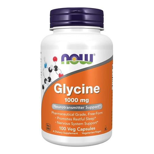 Glycine Glisina Glicina Now 1000mg 100 Veg Cápsulas Usa