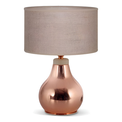 Velador Lampara Mesa Cobre Con Madera Arpi Osc Marí Lsi Arpillera Oscura
